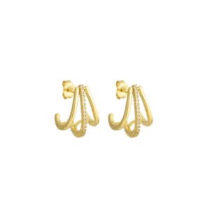 BRINCO MEIA ARGOLA TRIPLA COM ZIRCÔNIA BANHADO A OURO