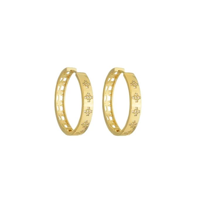 BRINCO DE ARGOLA COM ZIRCÔNIAS CRISTAIS BANHADO A OURO