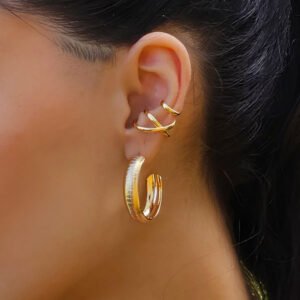 BRINCO DE ARGOLA MÉDIA TEXTURIZADA BANHADO A OURO