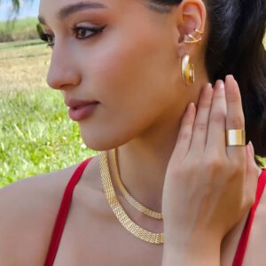 BRINCO DE ARGOLA MÉDIA TEXTURIZADA BANHADO A OURO