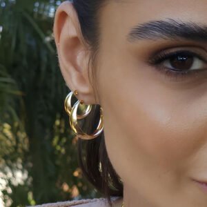 DUPLA DE ARGOLAS LISAS ABAULADAS BANHADO A OURO