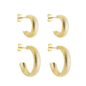 DUPLA DE ARGOLAS TEXTURIZADAS ABAULADAS BANHADO A OURO