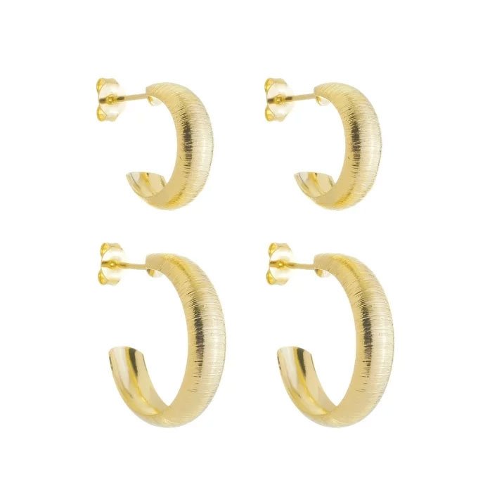 DUPLA DE ARGOLAS TEXTURIZADAS ABAULADAS BANHADO A OURO