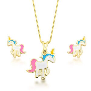CONJUNTO UNICÔRINIO BANHADO A OURO 18K