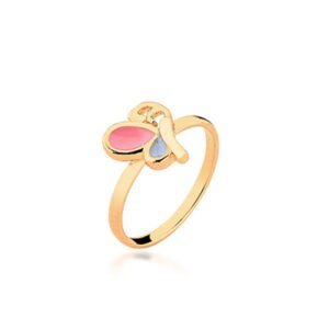 ANEL INFANTIL BORBOLETA BANHADO A OURO 18K